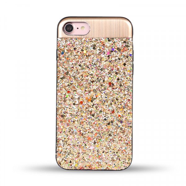 Wholesale iPhone 8 / 7 Sparkling Glitter Chrome Fancy Case with Metal Plate (Champagne Gold)